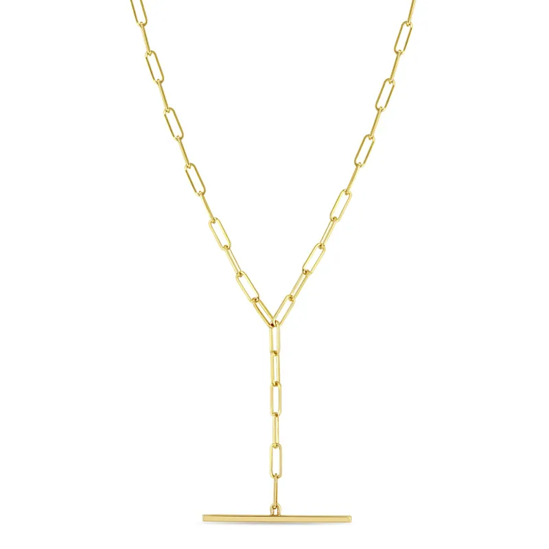 14k Gold Small Paperclip Chain Faux Toggle Lariat Necklace - SALE sold by Zoe Chicco