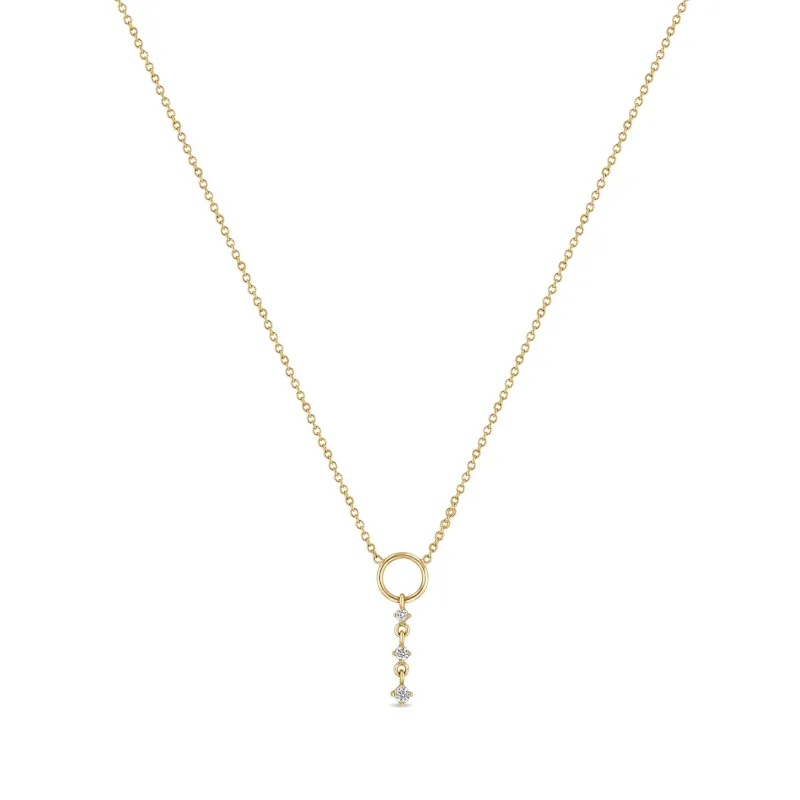 14k Circle Lariat with Graduated Prong Diamond Drop - SALE sold by Zoe Chicco