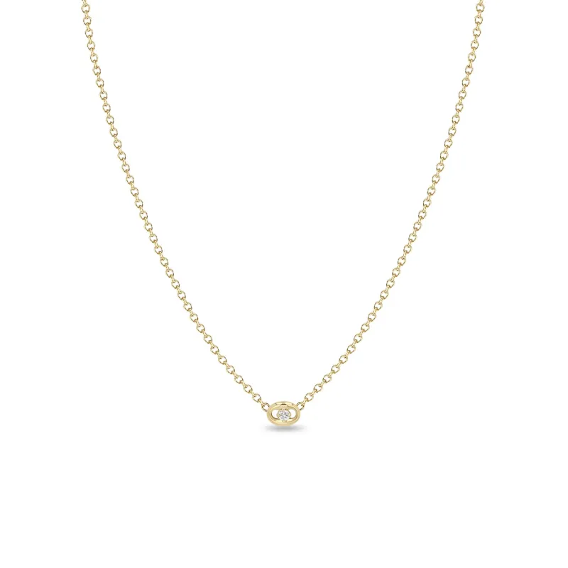 14k Gold Prong Set Diamond Small Puffed Mariner Link Necklace - SALE sold by Zoe Chicco