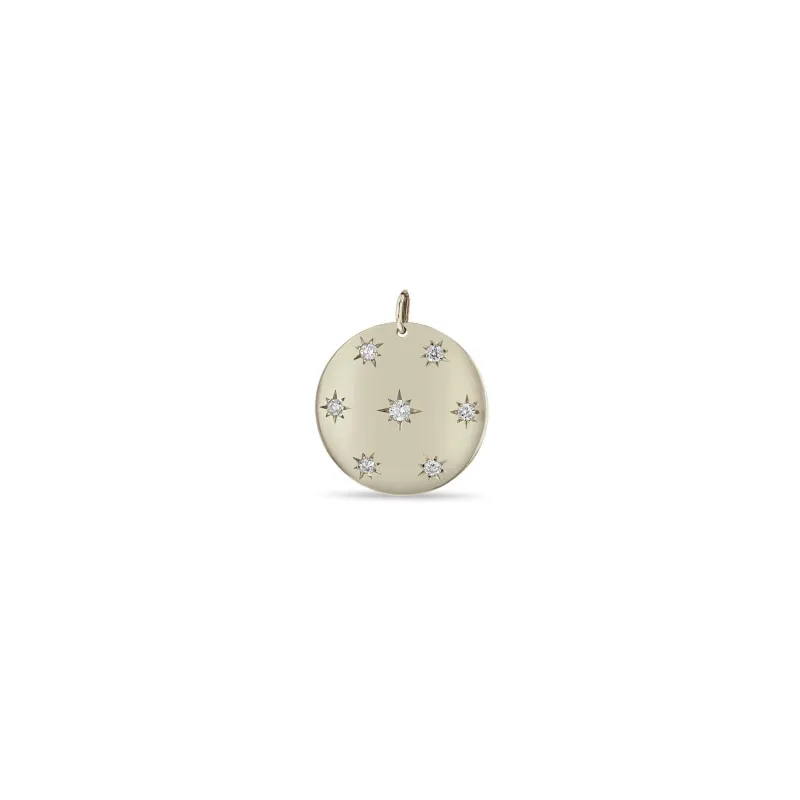 14k Single Scattered Star Set Diamonds Aura Disc Charm Pendant - SALE sold by Zoe Chicco