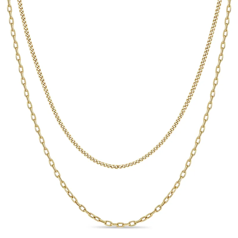 14k Extra Small Curb Chain & Square Oval Link Layered Necklace - SALE sold by Zoe Chicco