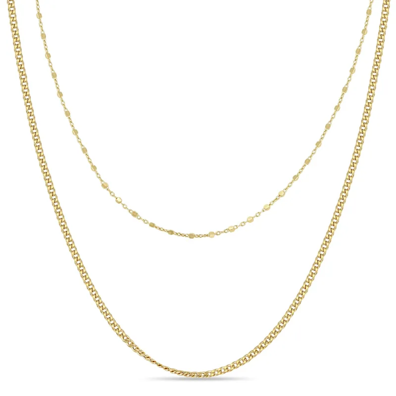14k Gold Square Bead & XS Curb Chain Layered Necklace - SALE made by Zoe Chicco