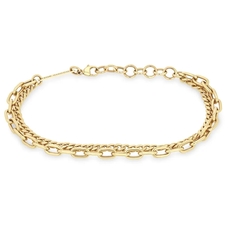 14k Small Curb & Medium Square Oval Link Double Chain Bracelet - SALE sold by Zoe Chicco