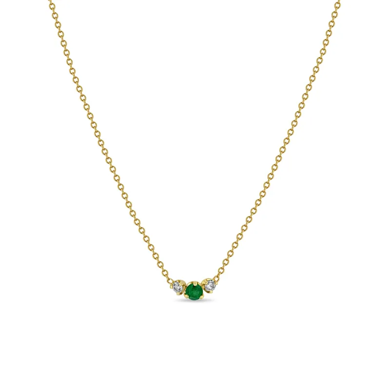 14k Mixed Prong Emerald & Diamond Trio Necklace - SALE sold by Zoe Chicco