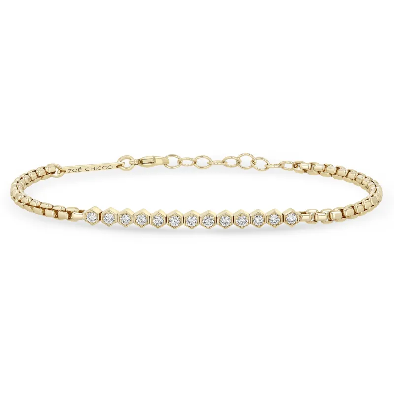 14k Diamond Hexagon Tennis Segment Box Chain Bracelet sold by Zoe Chicco