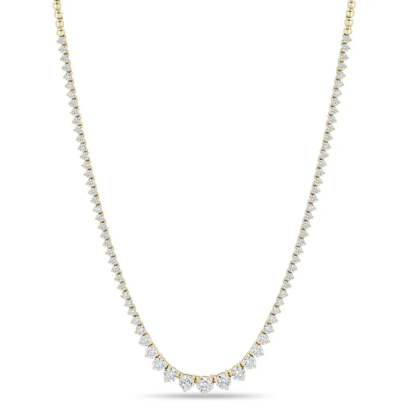 14k Graduated Prong Diamond Tennis Segment Beaded Necklace made by Zoe Chicco