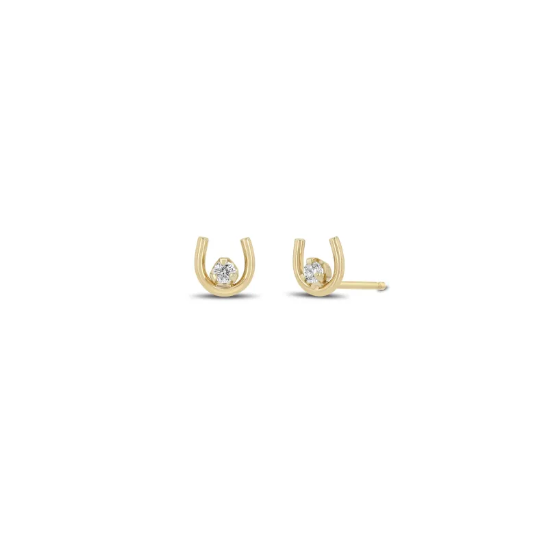 14k Gold Prong Diamond Horseshoe Stud Earrings sold by Zoe Chicco