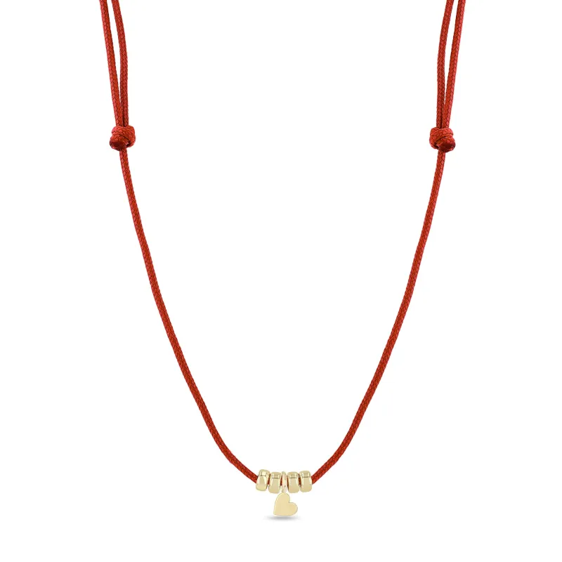 14k 5mm Rondelle Bead and Midi Bitty Heart Paracord Necklace sold by Zoe Chicco