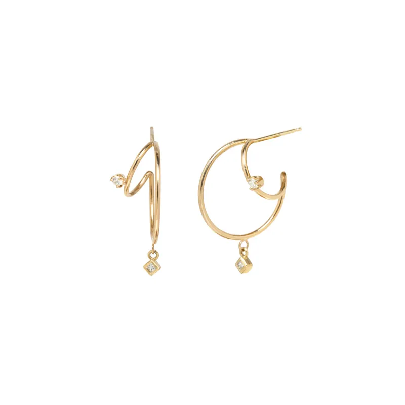 14k Small Double Wire Hoop with Dangling Diamonds - SALE sold by Zoe Chicco