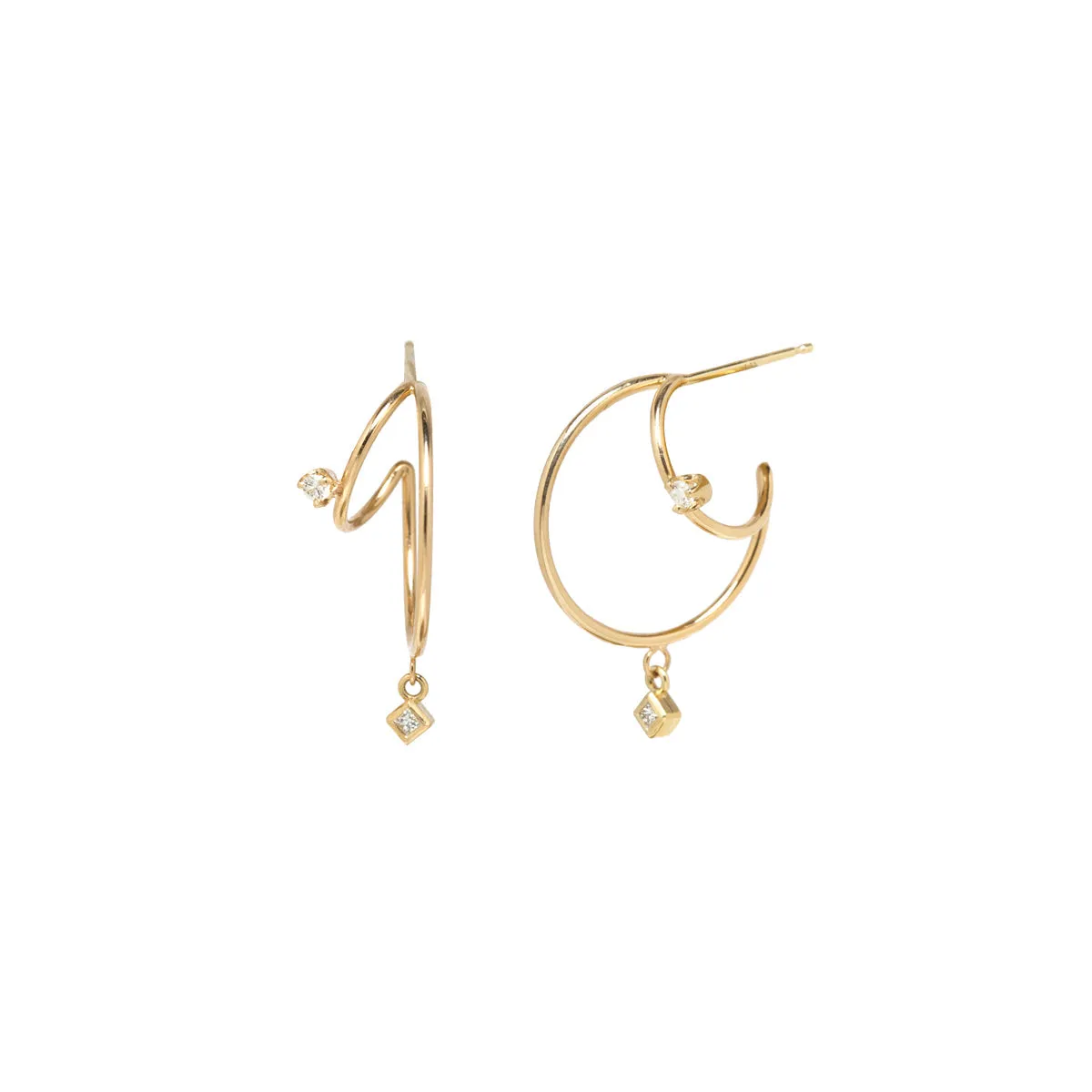 14k Small Double Wire Hoop with Dangling Diamonds - SALE sold by Zoe Chicco