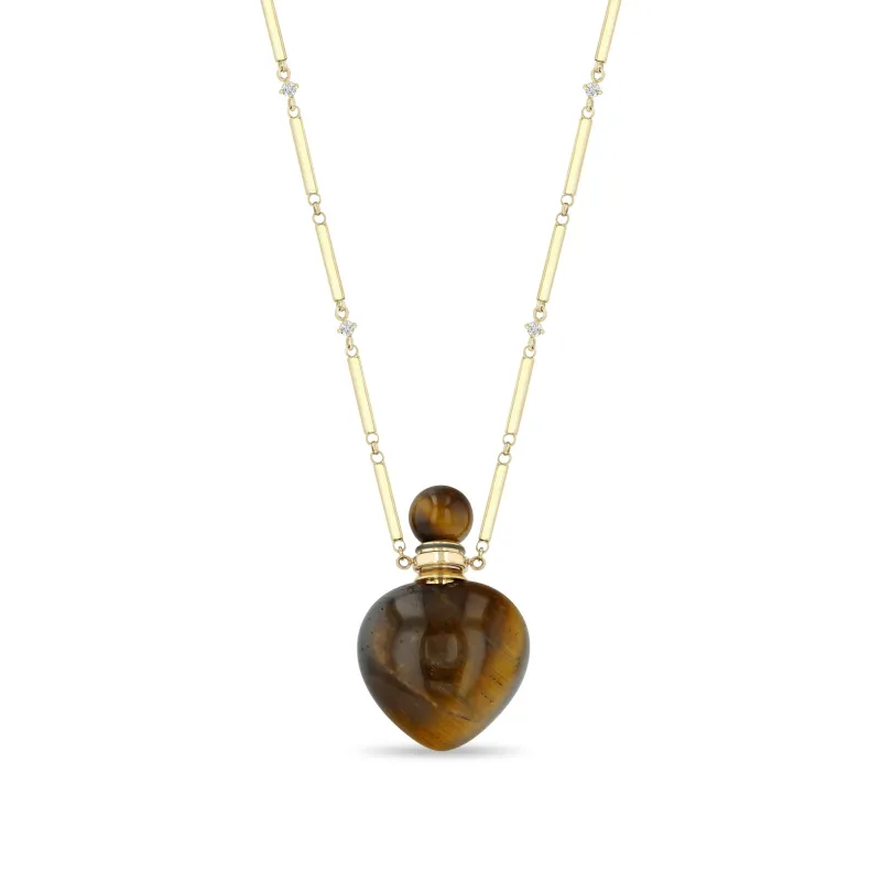14k Tiger's Eye Heart Shaped Perfume Bottle & Bar Chain Necklace made by Zoe Chicco