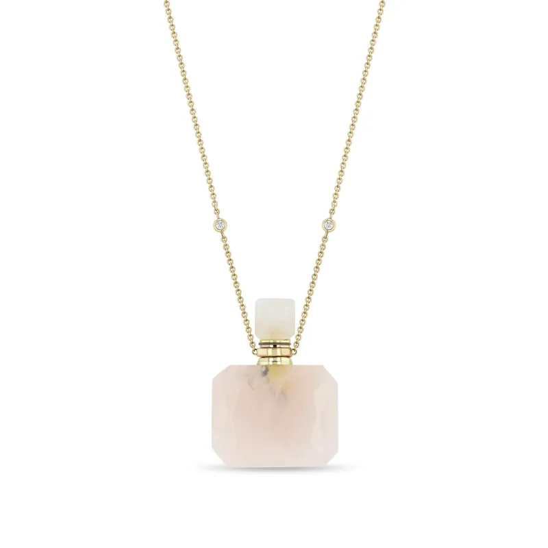 14k Rose Quartz Square Perfume Bottle Chain Necklace made by Zoe Chicco