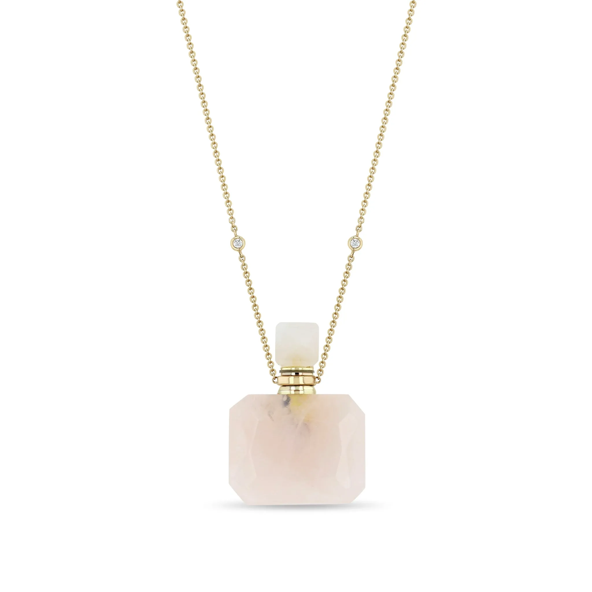 14k Rose Quartz Square Perfume Bottle Chain Necklace sold by Zoe Chicco