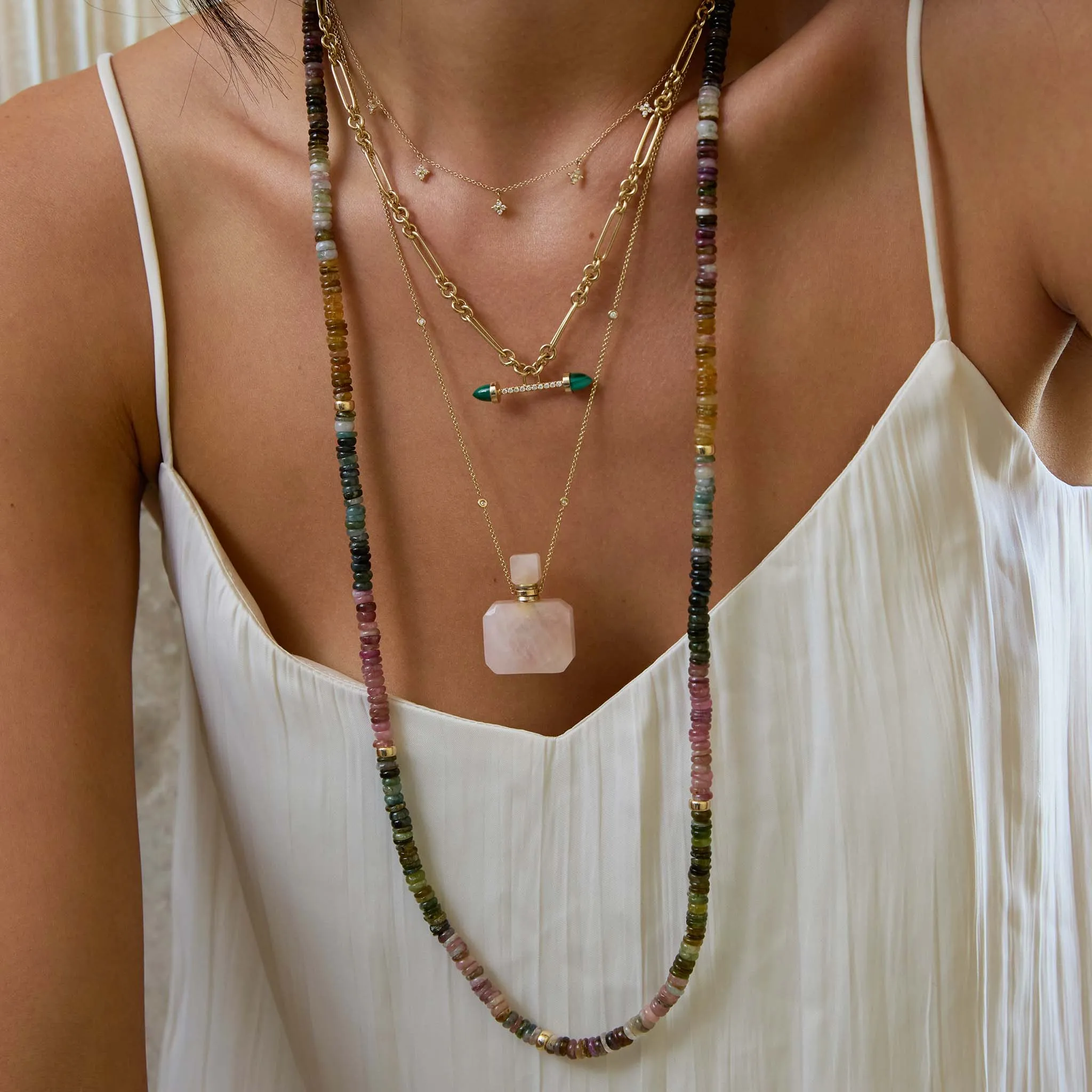 14k Rose Quartz Square Perfume Bottle Chain Necklace sold by Zoe Chicco product image thumbnail 2