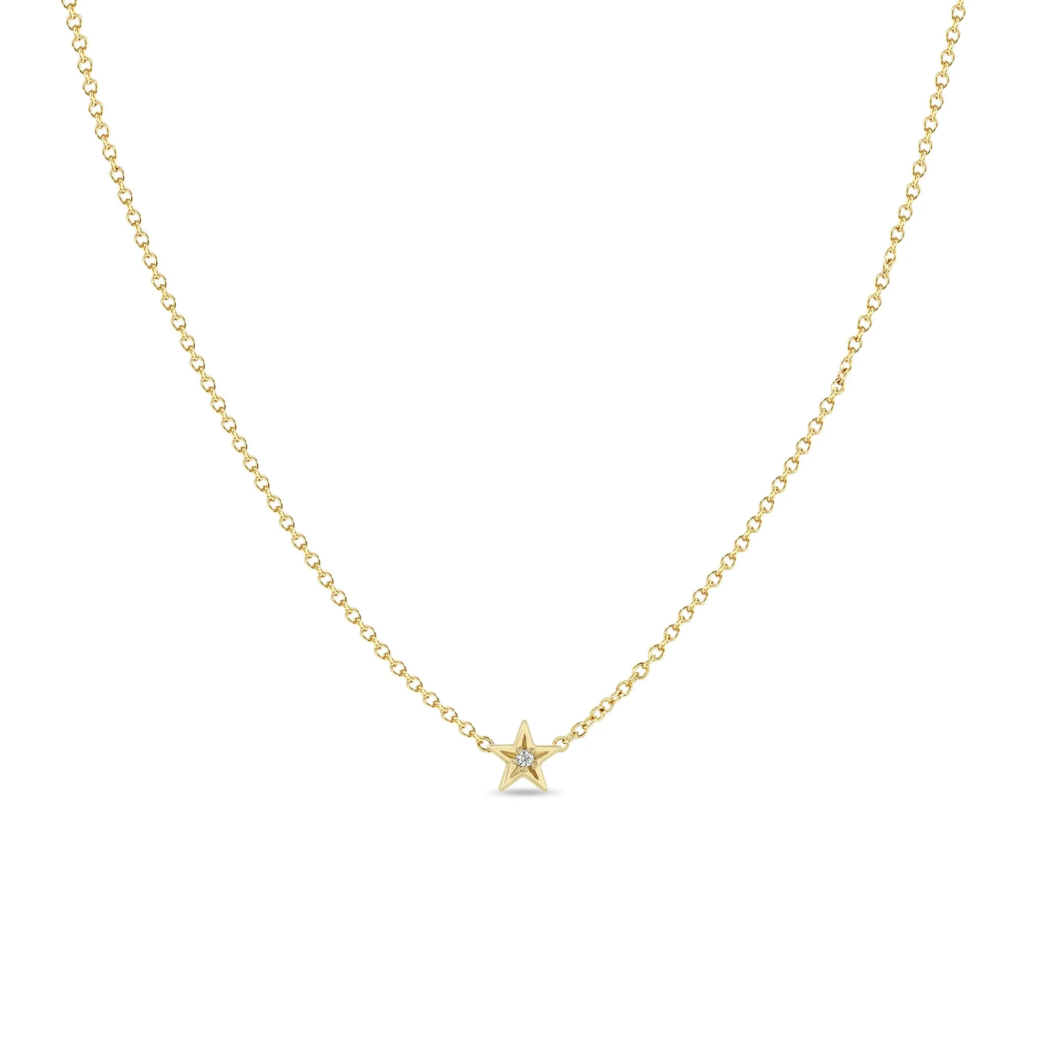 14k Itty Bitty Star Set Diamond Star Necklace sold by Zoe Chicco