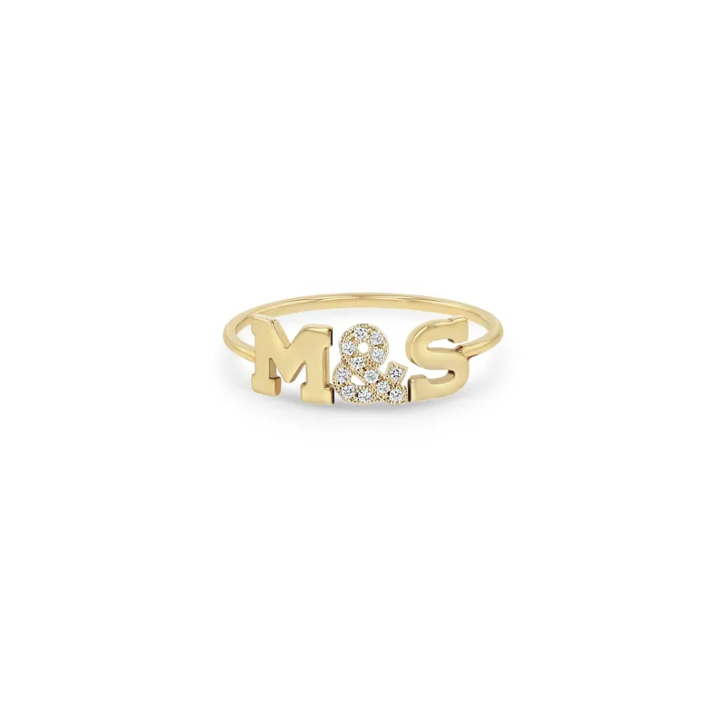 14k 2 Initial Letter & Pavé Ampersand Ring made by Zoe Chicco