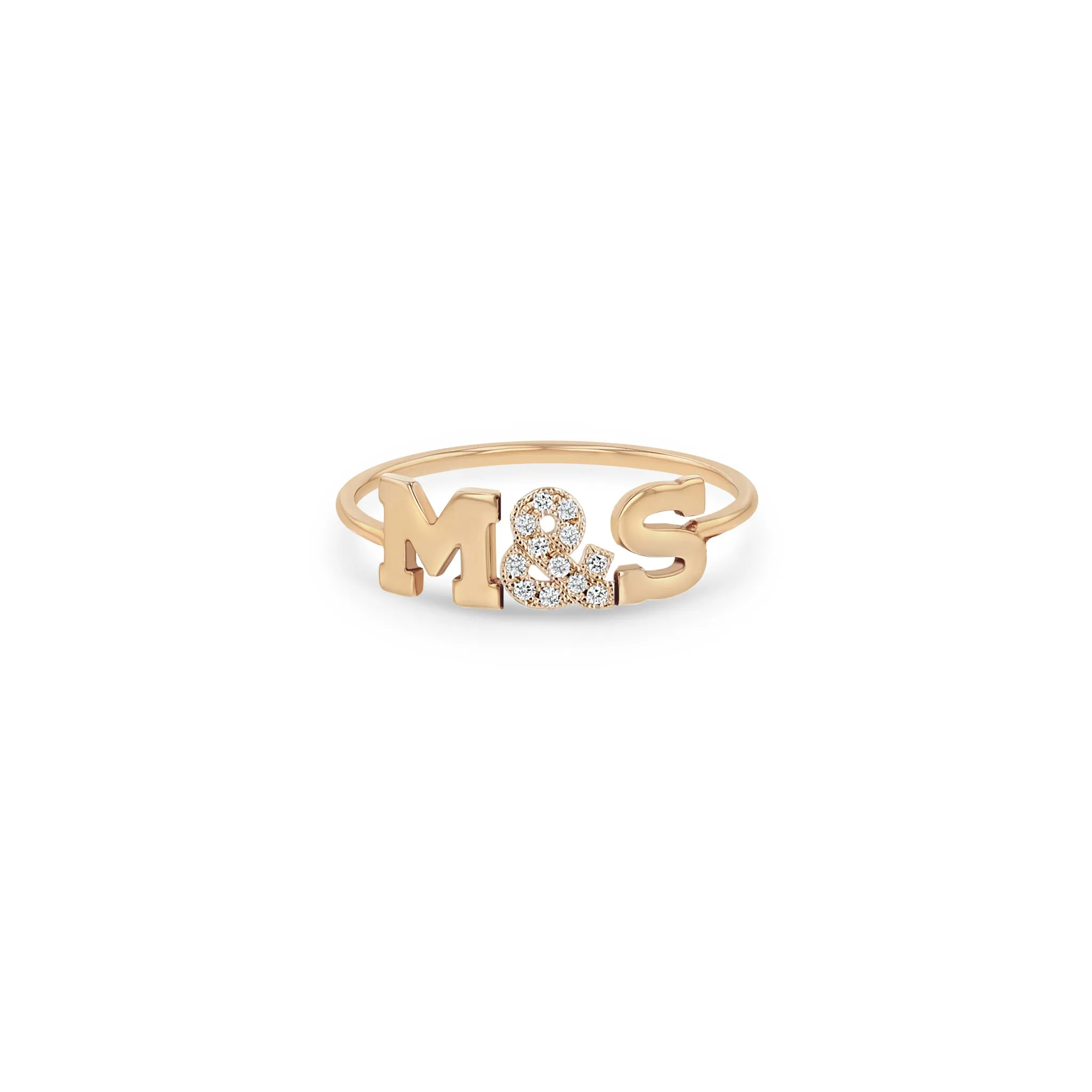 14k 2 Initial Letter & Pavé Ampersand Ring sold by Zoe Chicco product image thumbnail 2