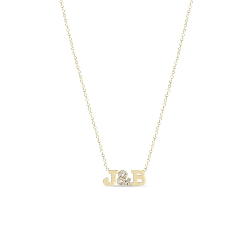 14k 2 Initial Letter & Pavé Ampersand Necklace made by Zoe Chicco