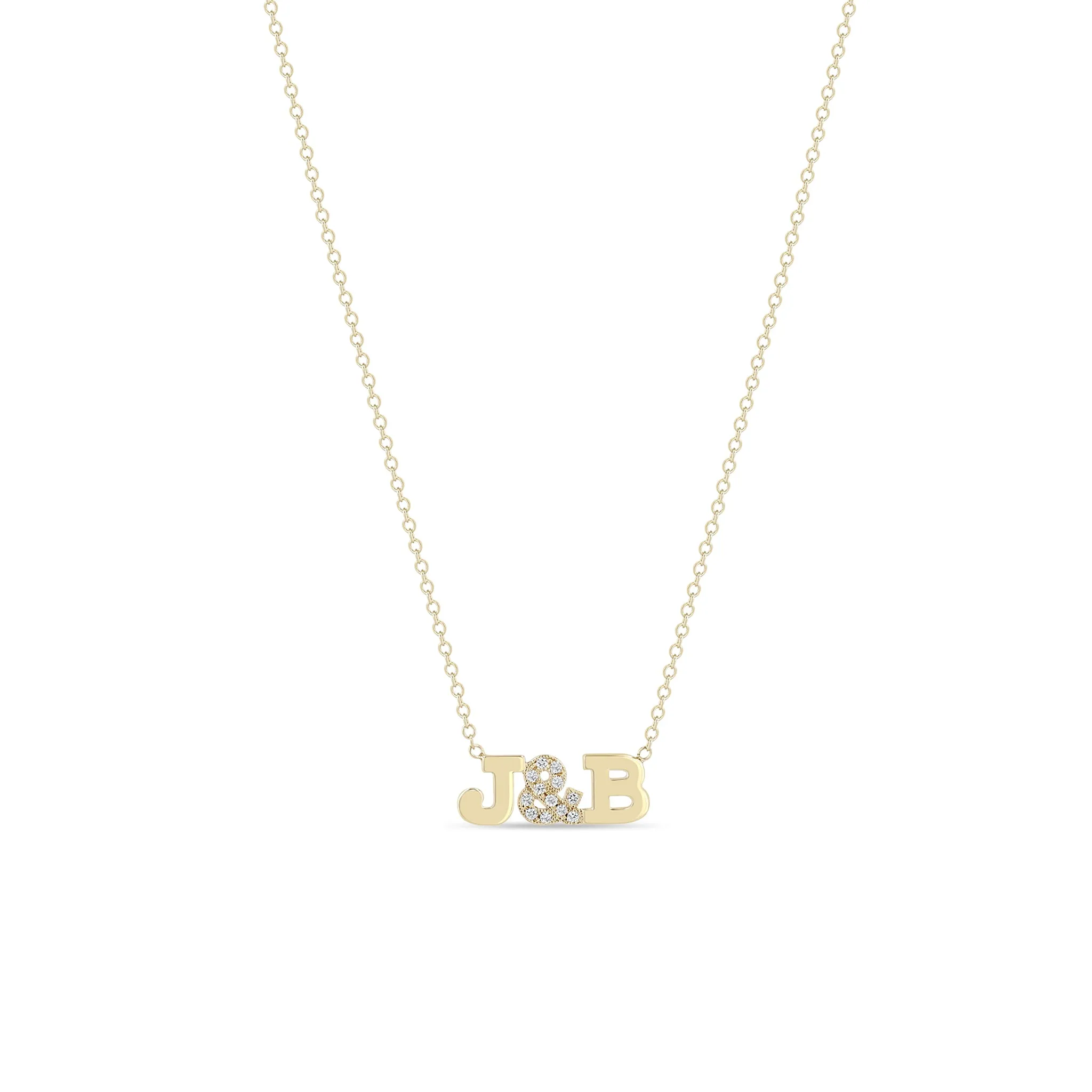 14k 2 Initial Letter & Pavé Ampersand Necklace sold by Zoe Chicco