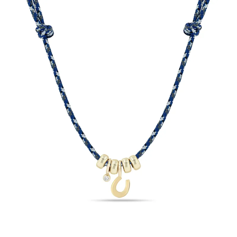 14k Midi Bitty Horseshoe, Diamond & Rondelle Bead Paracord Necklace sold by Zoe Chicco