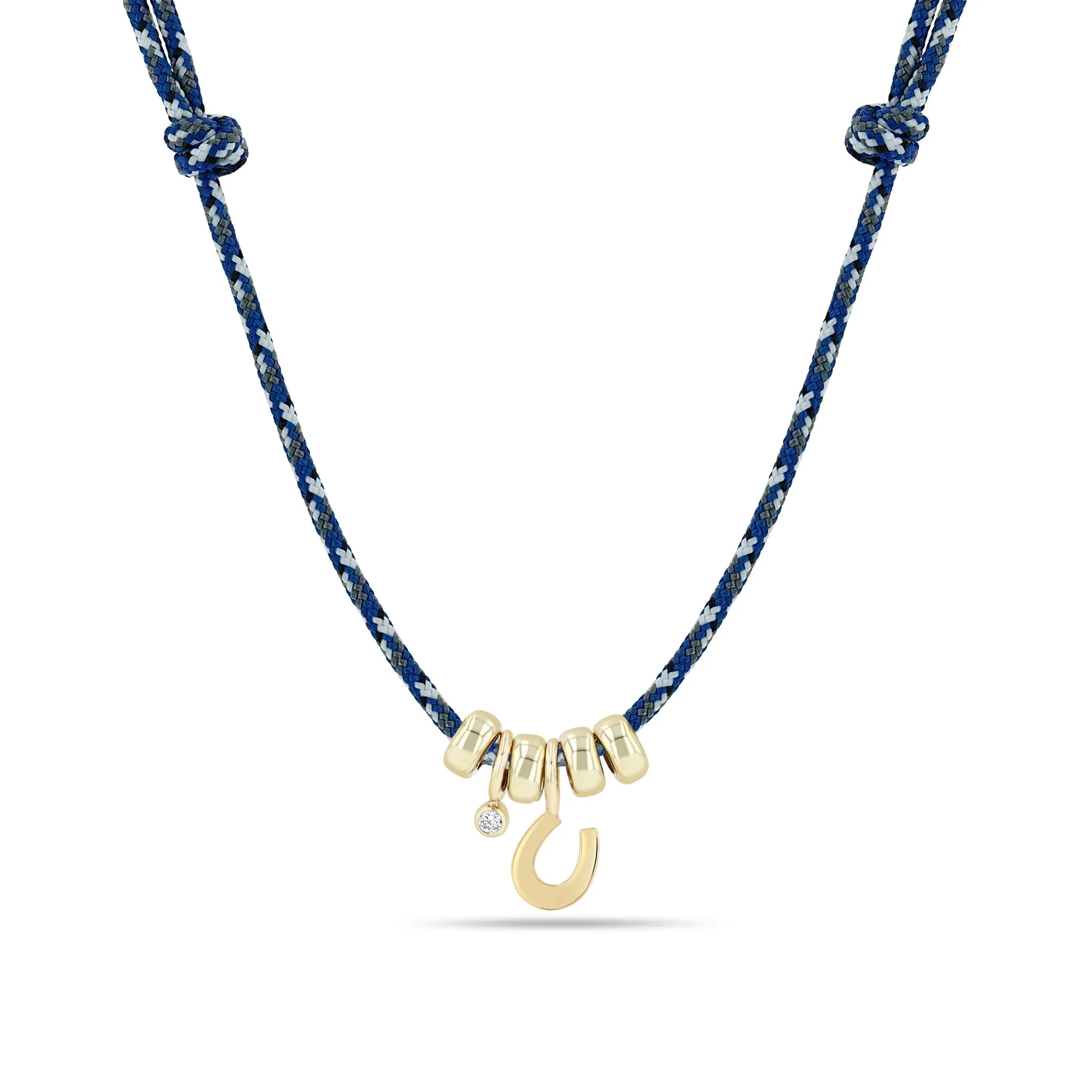 14k Midi Bitty Horseshoe, Diamond & Rondelle Bead Paracord Necklace sold by Zoe Chicco