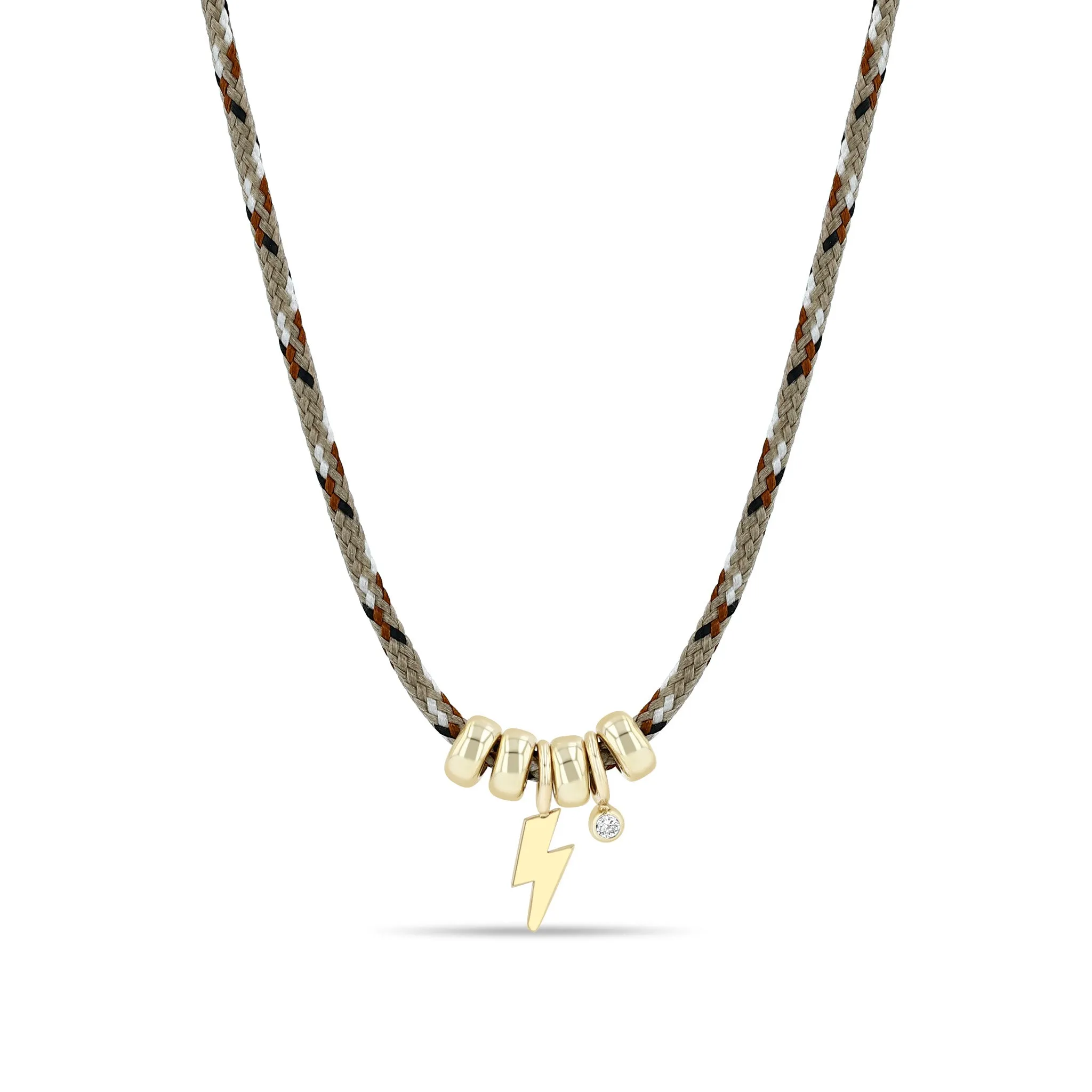 14k Midi Bitty Lightning Bolt, Diamond & Rondelle Bead Paracord Necklace sold by Zoe Chicco