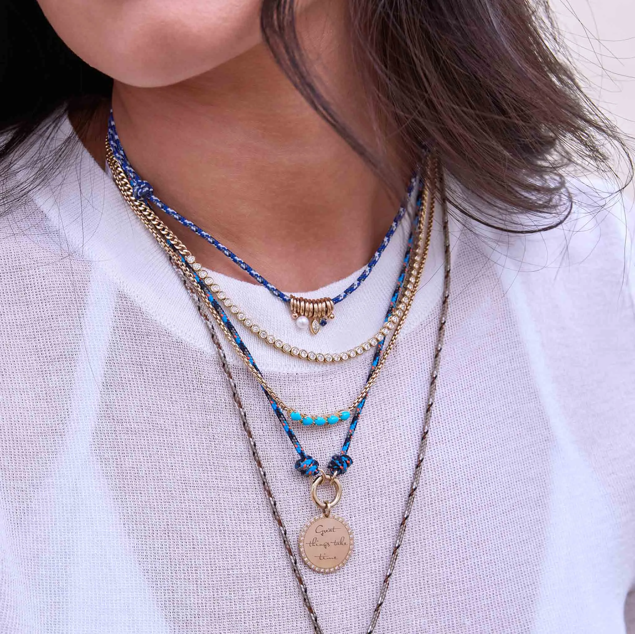 14k Diamond, Pearl & Blue Sapphire Ring Paracord Necklace sold by Zoe Chicco product image thumbnail 2