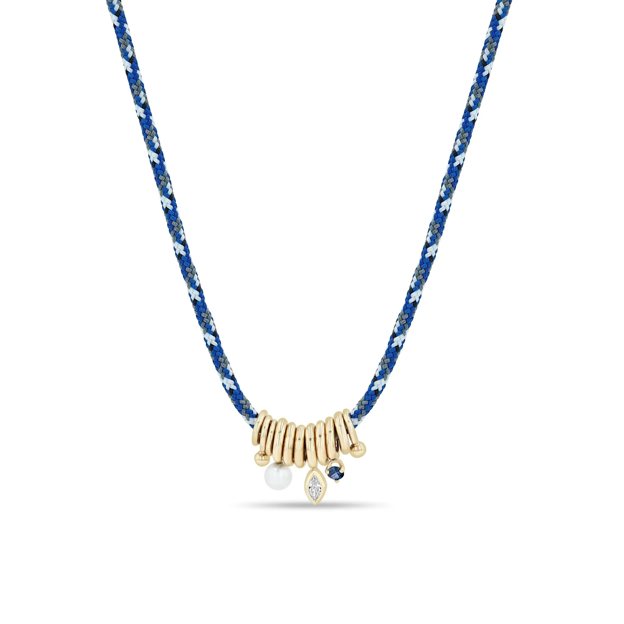14k Diamond, Pearl & Blue Sapphire Ring Paracord Necklace sold by Zoe Chicco