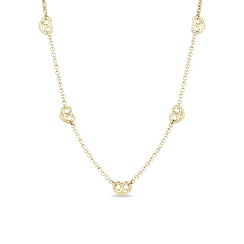 14k Medium Puffed Heart Mariner Station Small Rolo Chain Necklace sold by Zoe Chicco