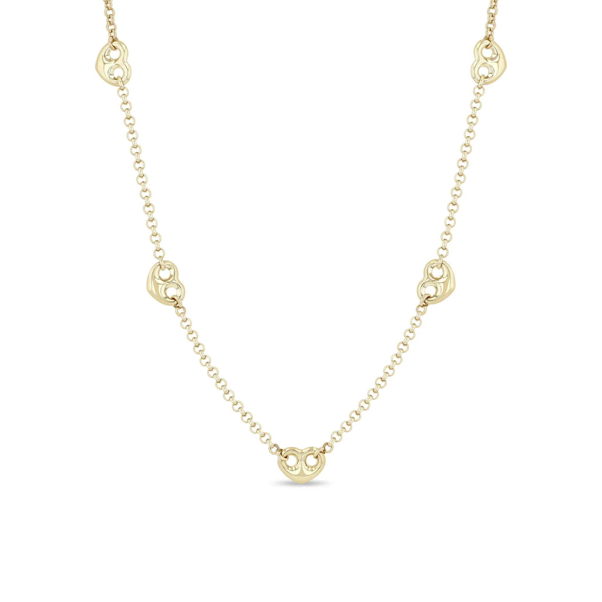 14k Medium Puffed Heart Mariner Station Small Rolo Chain Necklace sold by Zoe Chicco