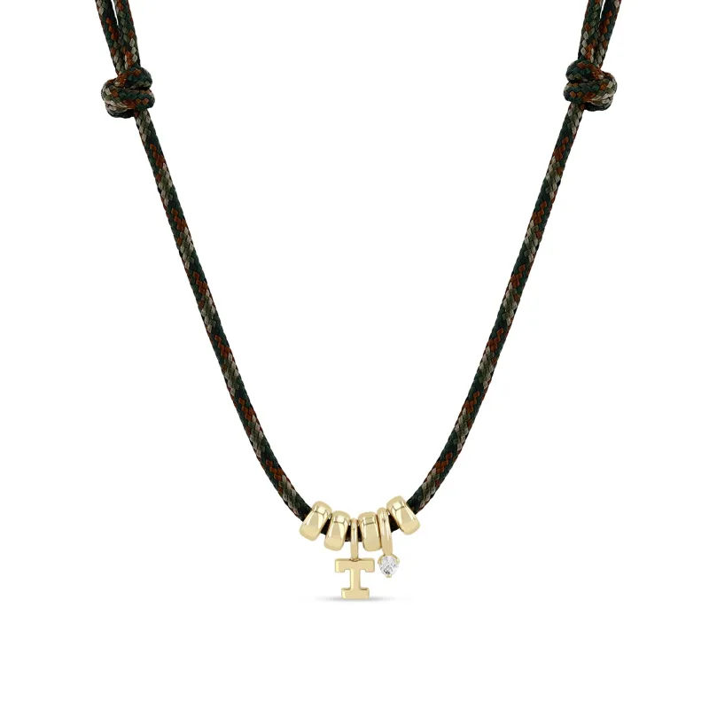 14k Initial & Diamond Rondelle Bead Paracord Necklace sold by Zoe Chicco