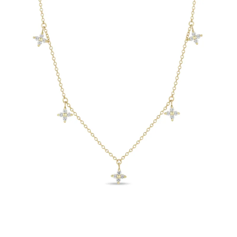 14k Dangling Prong Diamond Quad Station Necklace sold by Zoe Chicco
