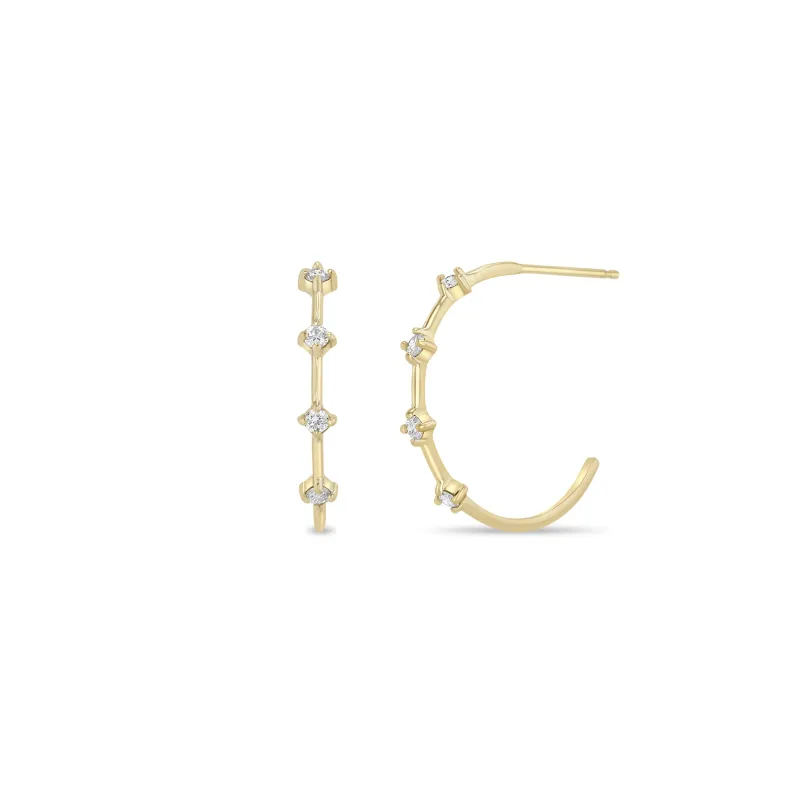 14k Prong Diamond Dash Medium Hoops made by Zoe Chicco