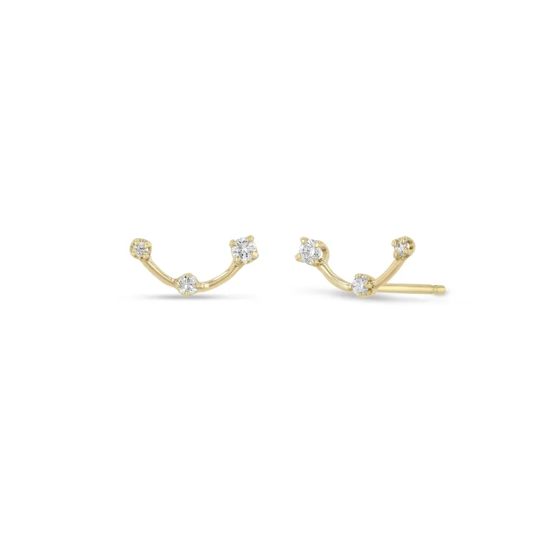 14k Graduating Prong Diamond Dash Curved Studs sold by Zoe Chicco