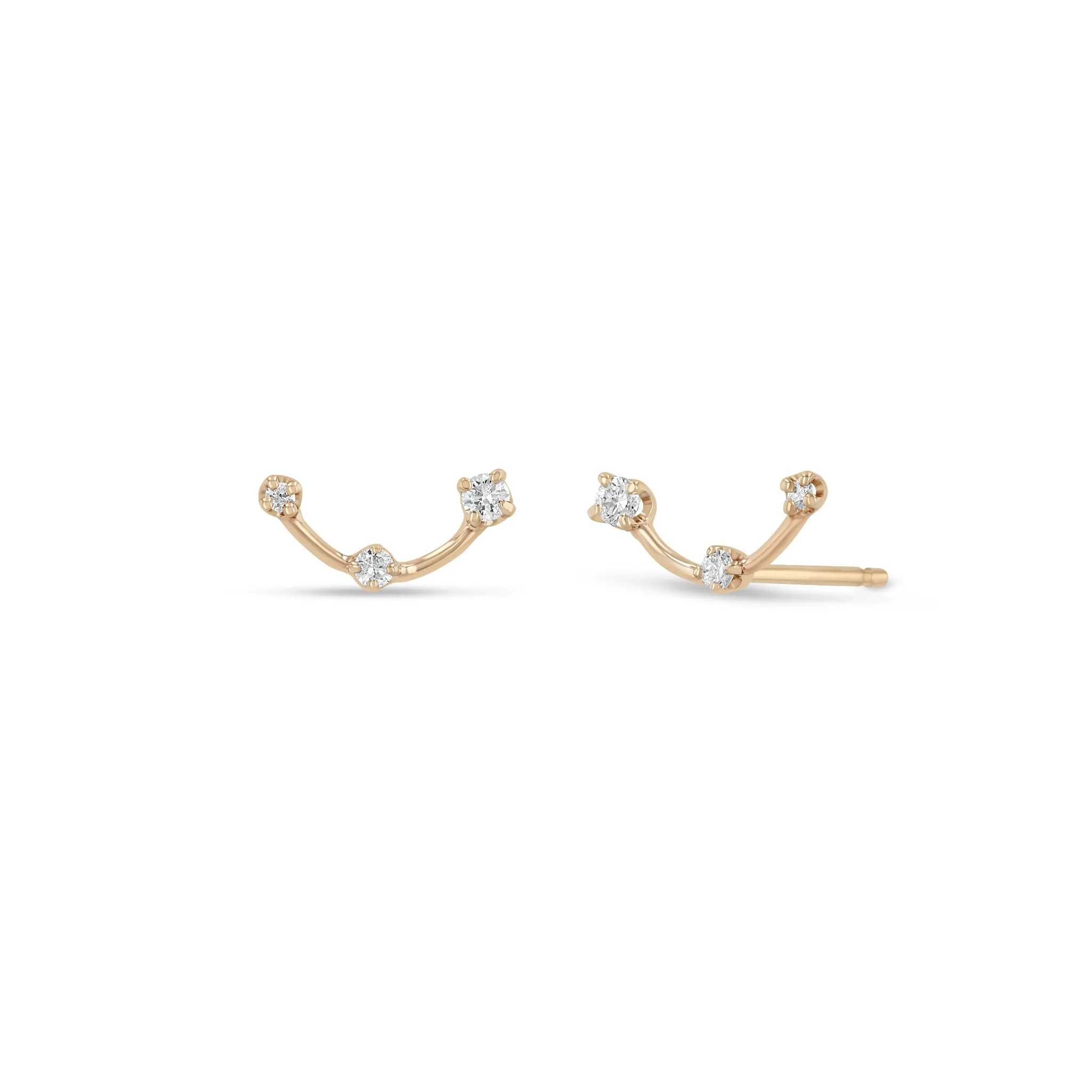 14k Graduating Prong Diamond Dash Curved Studs sold by Zoe Chicco product image thumbnail 2