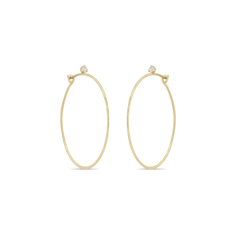 14k Prong Diamond Medium Thin Hammered Hoops made by Zoe Chicco