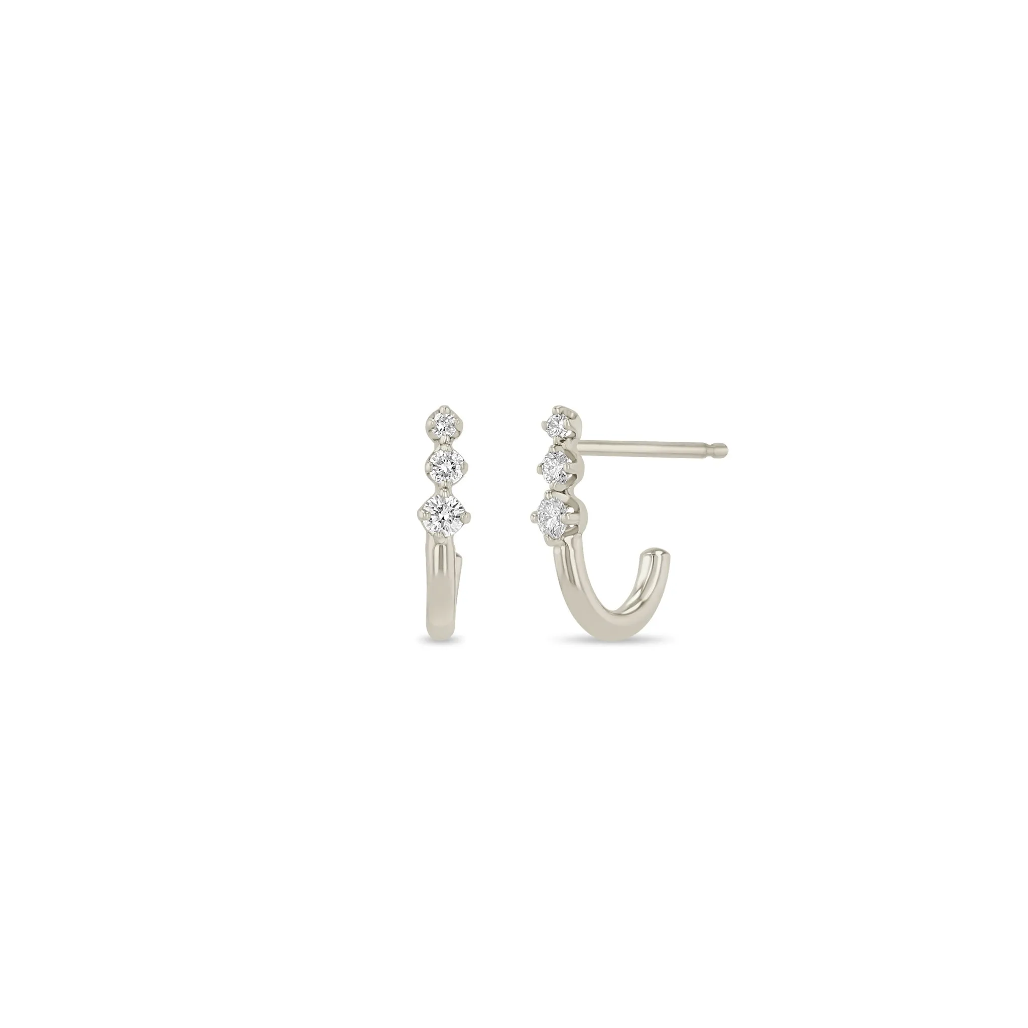 14k Graduated Prong Diamond J Hook Hoop Earrings sold by Zoe Chicco product image thumbnail 4