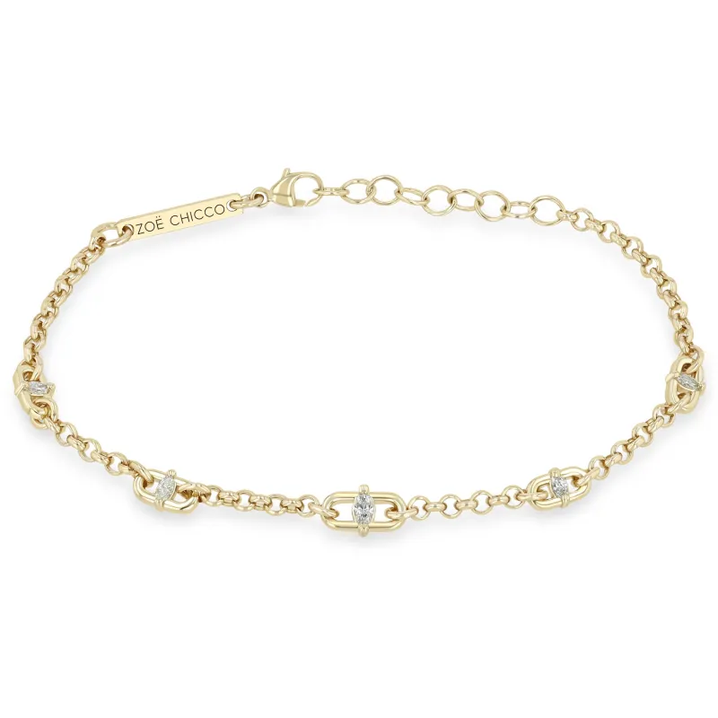 14k Marquise Diamond Open Link Small Rolo Chain Station Bracelet sold by Zoe Chicco