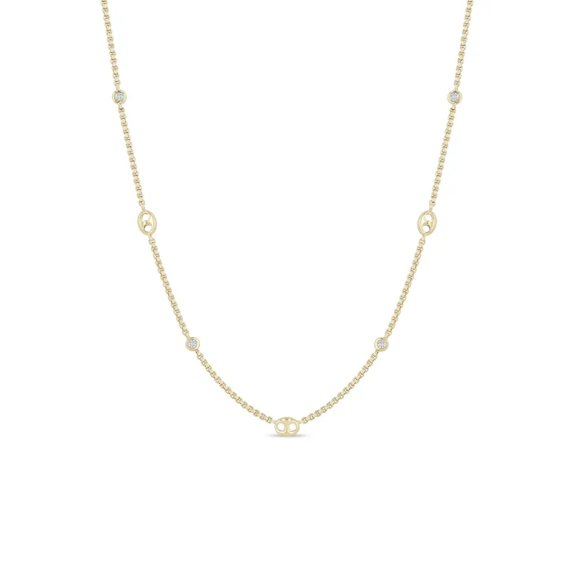 14k Small Mariner Link & Floating Diamond Station Necklace sold by Zoe Chicco