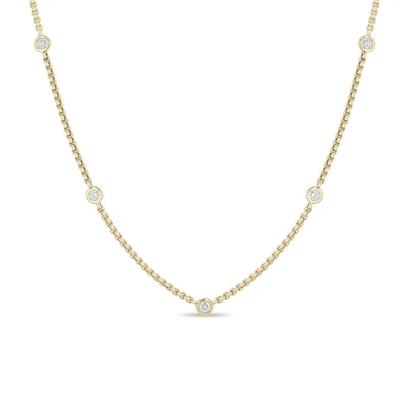 14k Floating Diamond Small Box Chain Station Necklace sold by Zoe Chicco