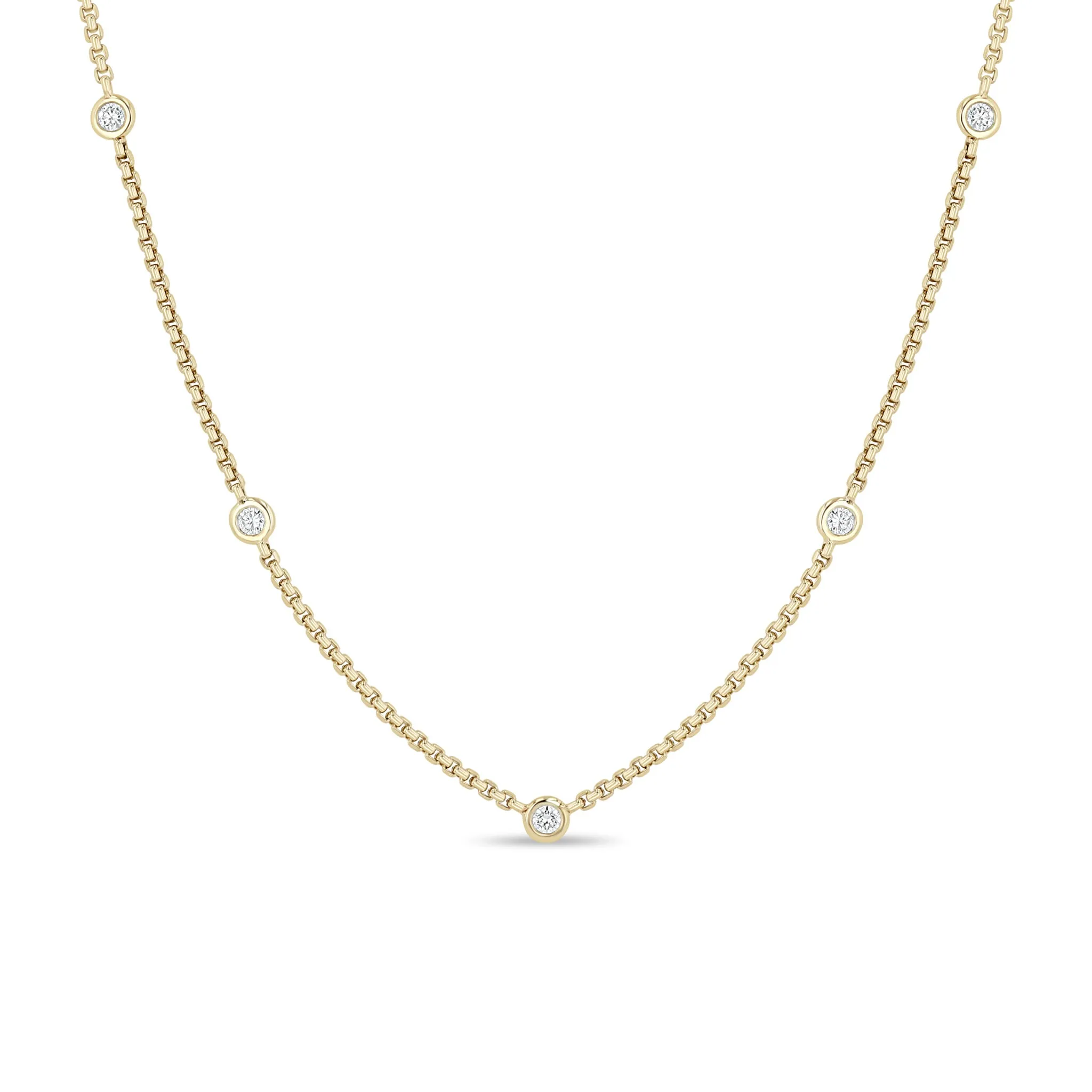 14k Floating Diamond Small Box Chain Station Necklace sold by Zoe Chicco