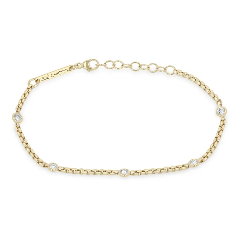 14k Floating Diamond Small Box Chain Station Bracelet sold by Zoe Chicco