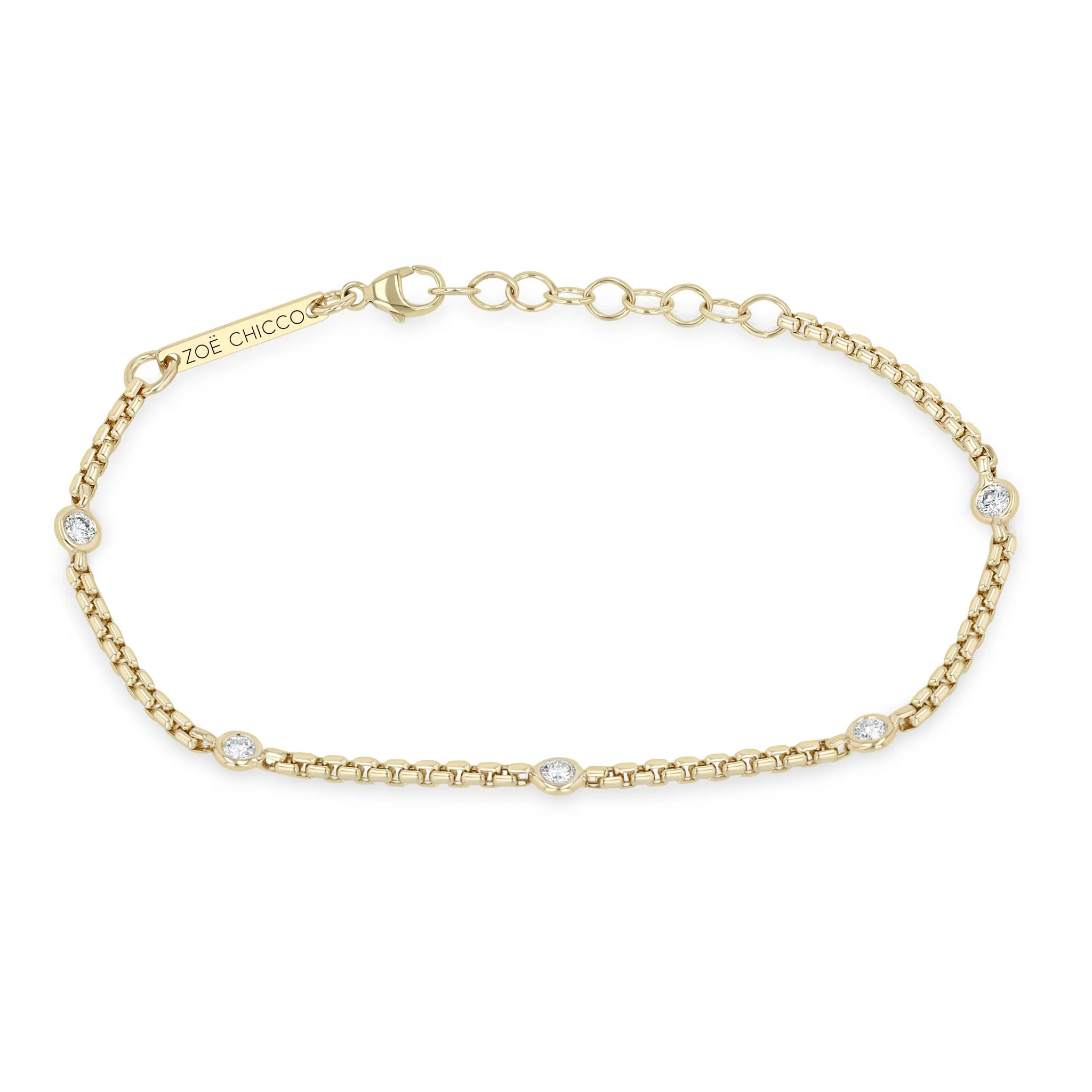 14k Floating Diamond Small Box Chain Station Bracelet sold by Zoe Chicco