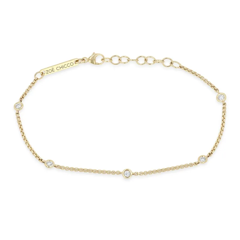 14k Floating Diamond Extra Small Box Chain Station Bracelet sold by Zoe Chicco