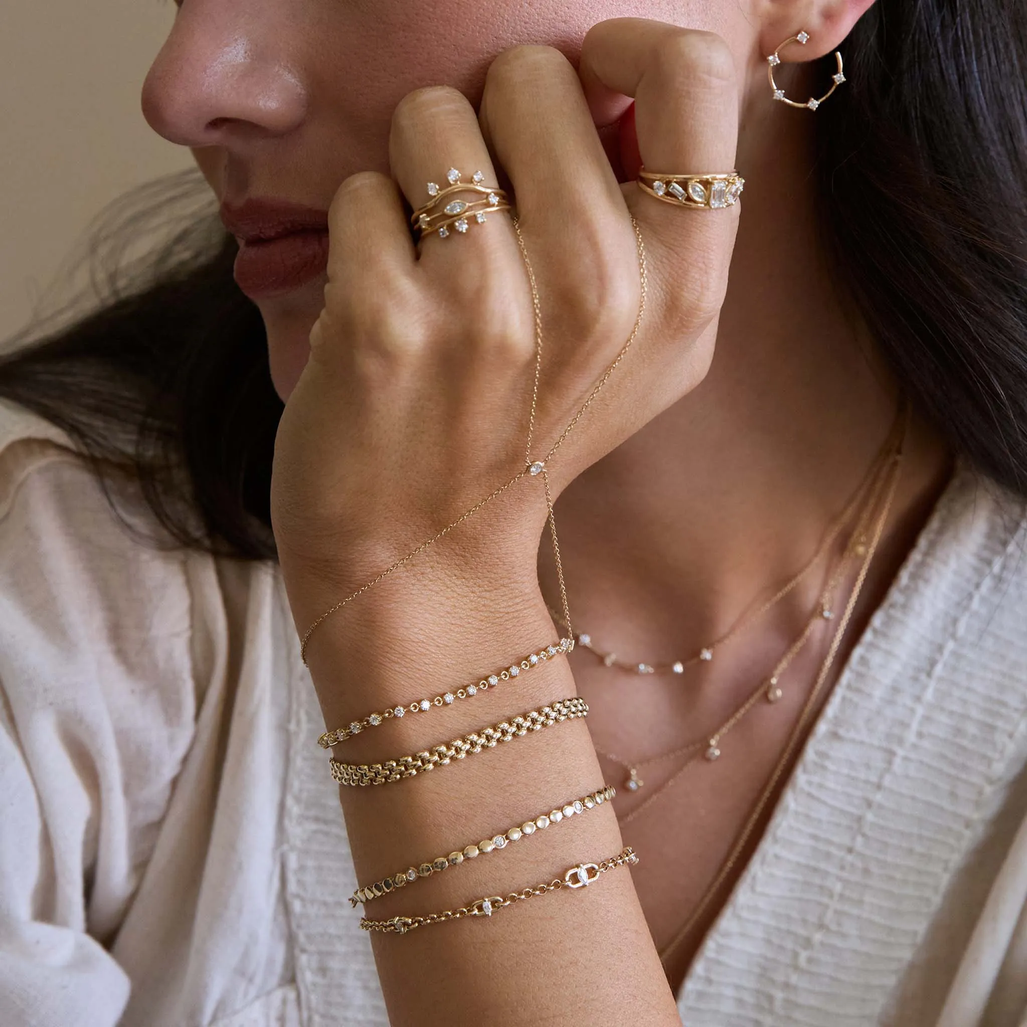 14k Gold Puffed Round Chain & Floating Diamond Station Bracelet sold by Zoe Chicco product image thumbnail 2
