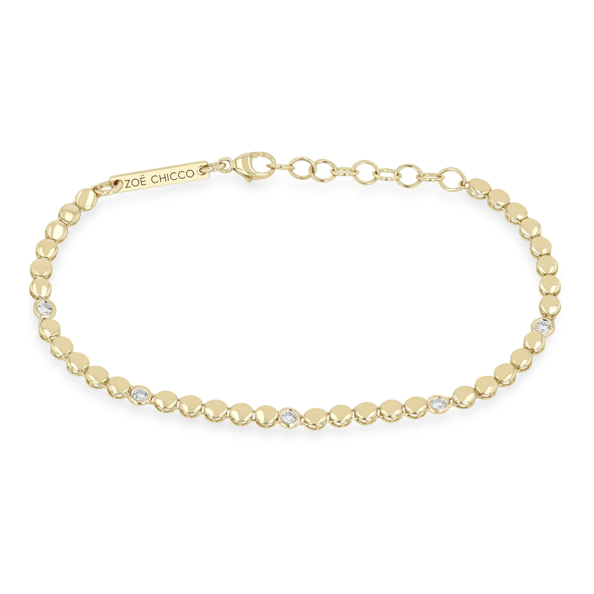 14k Gold Puffed Round Chain & Floating Diamond Station Bracelet sold by Zoe Chicco