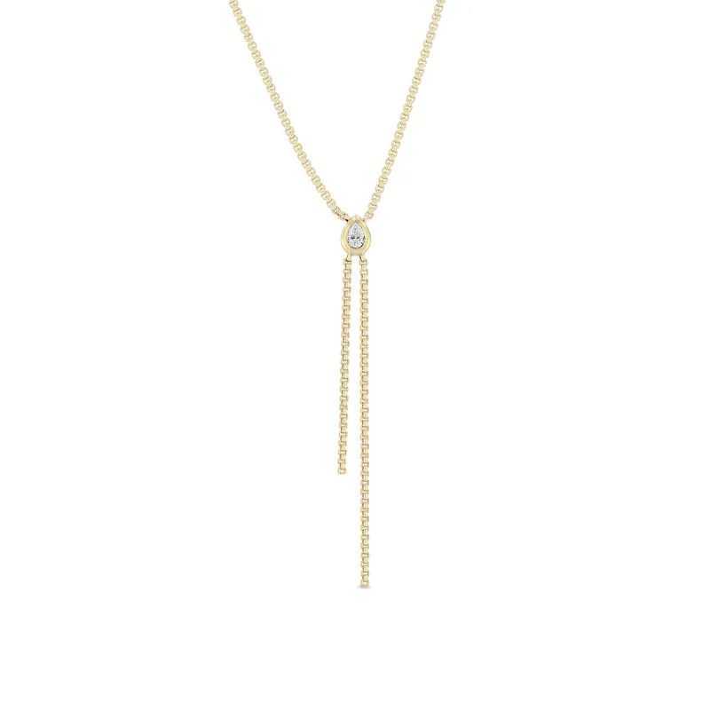 14k Pear Cut Diamond Faux Bolo Extra Small Box Chain Necklace sold by Zoe Chicco