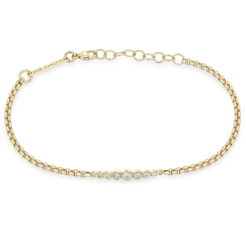 14k Graduated Diamond Bezel Small Box Chain Bracelet sold by Zoe Chicco