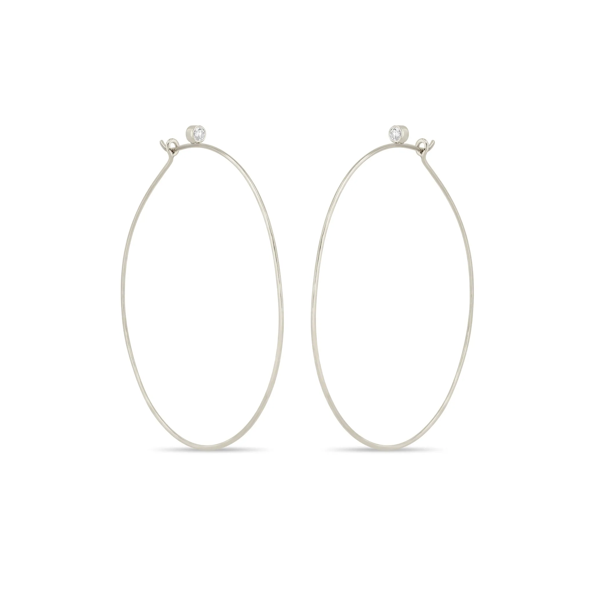 14k Gold Bezel Diamond Large Thin Hammered Hoops sold by Zoe Chicco product image thumbnail 3
