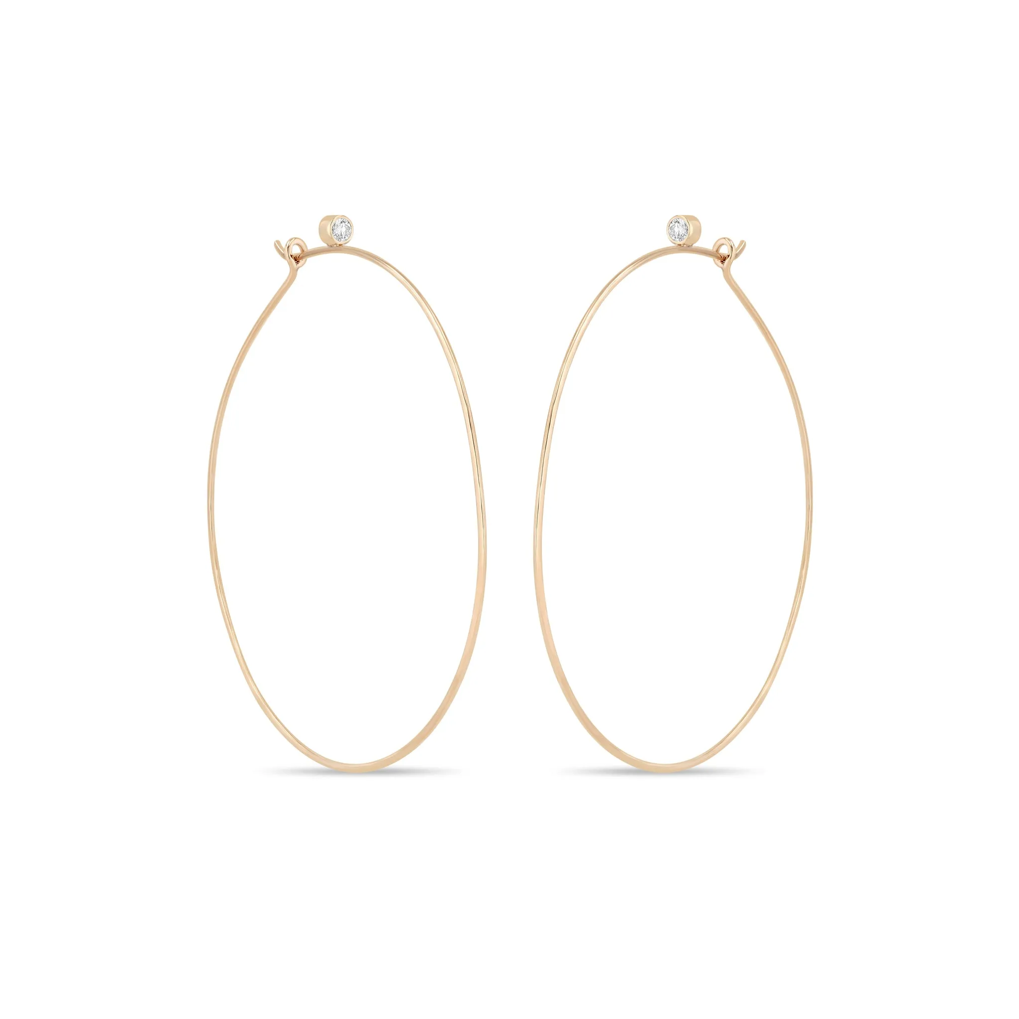 14k Gold Bezel Diamond Large Thin Hammered Hoops sold by Zoe Chicco product image thumbnail 2